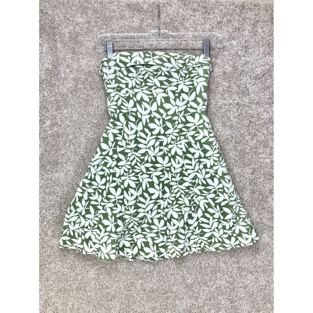 Abercrombie & Fitch Leaf Print Strapless Mini Dress Women XXS Green White Summer